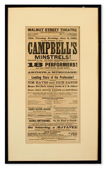 (MUSIC--MINSTRELSY.) Campbells Minstrels, organized in 1843, the oldest established band in existence. . . . 18 Performers.